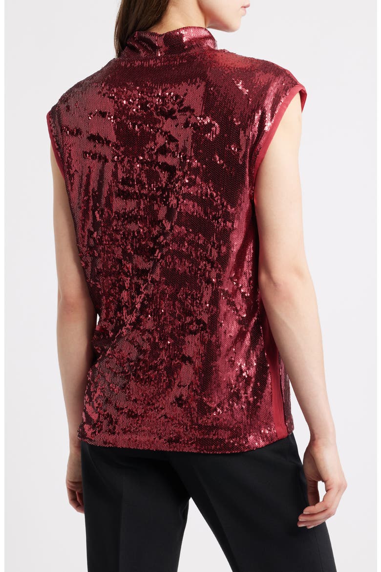 Sequin Mock Neck Top, Alternate, color, DK RD