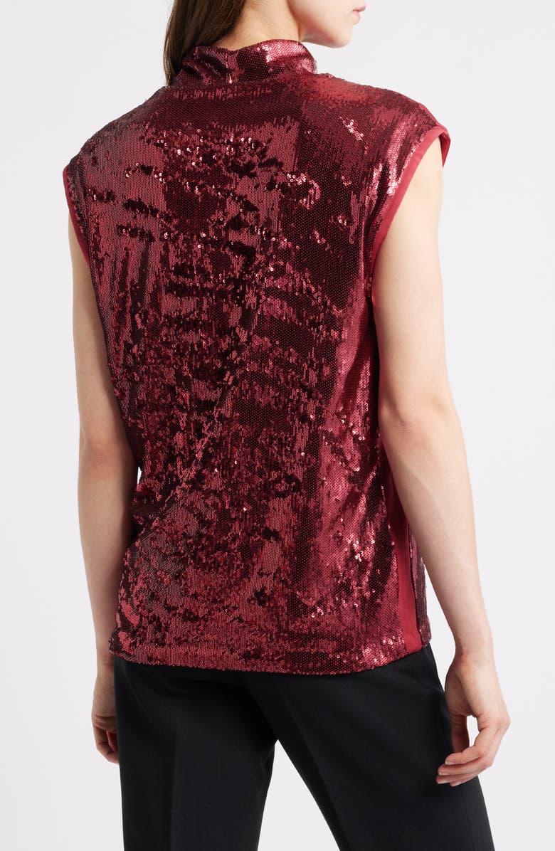 BOSS Sequin Mock Neck Top, Alternate, color, Deep Ruby