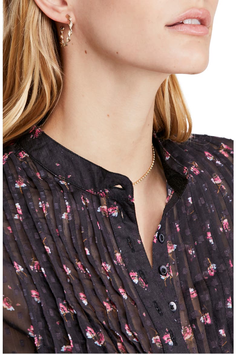 Flowers in December Print Sheer Blouse, Alternate, color, BLACK