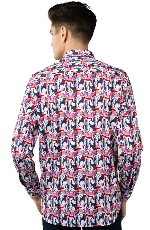 Luchiano Visconti White And Blue Check With Multicolor Swirls Shirt In Multi