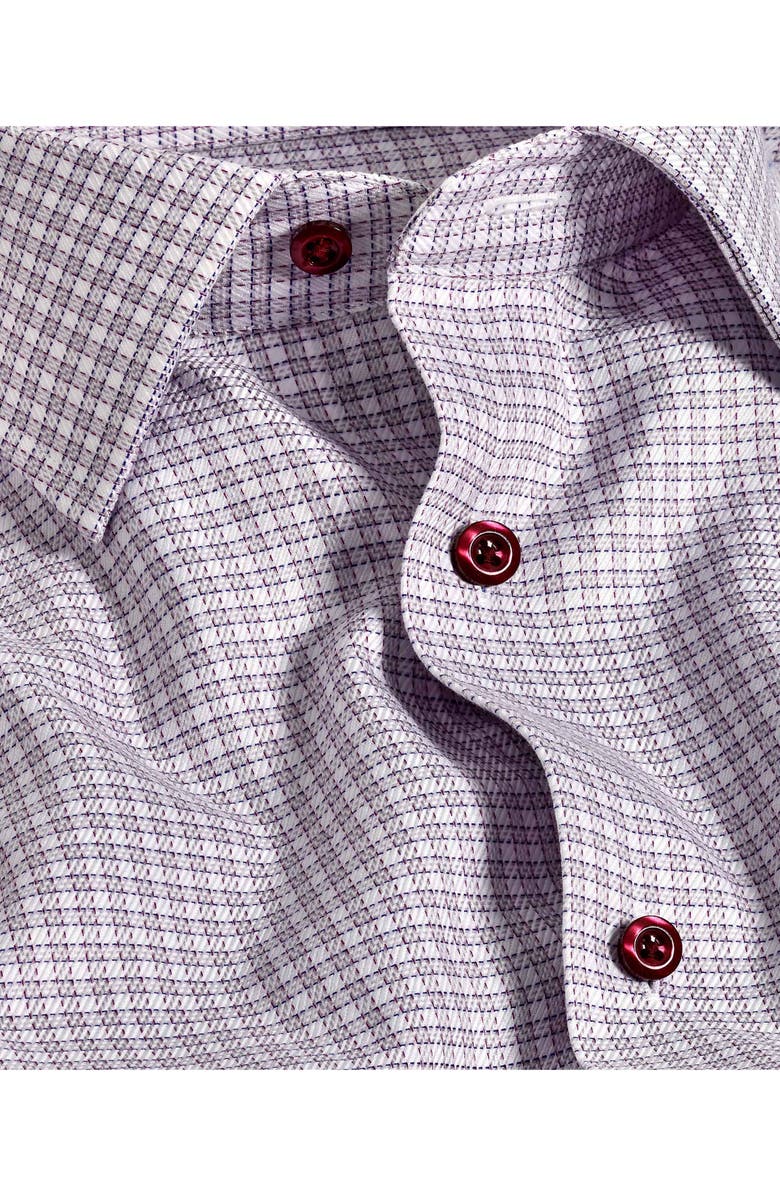 David Donahue Trim Fit Textured Twill Check Dress Shirt, Alternate, color, Gray/ Berry