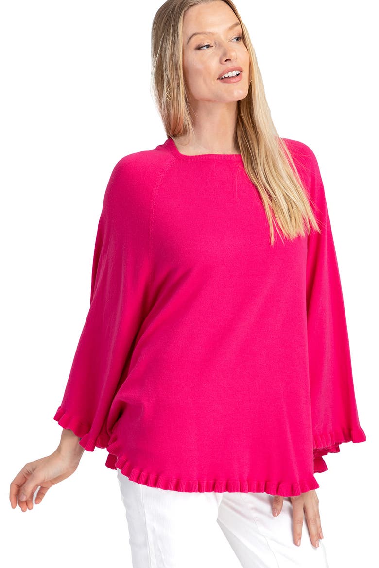 Talia Ruffle Trim Poncho, Alternate, color, FUCHSIA