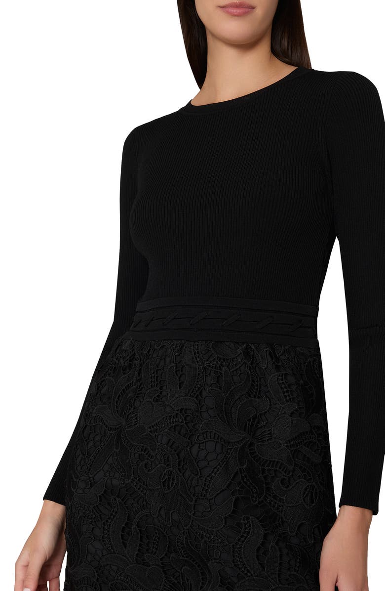 Milly Katie Lace Long Sleeve Knit Minidress, Alternate, color,