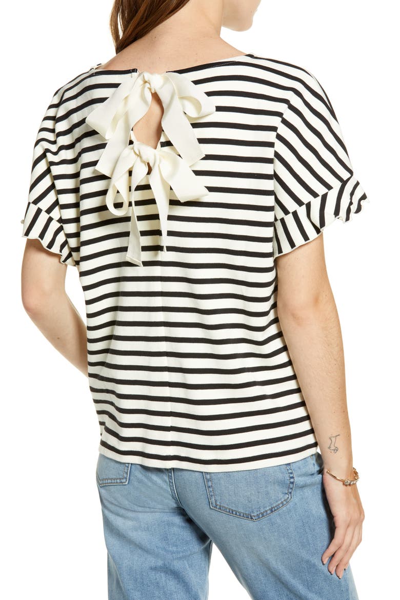 Back Bow Stripe Tee, Alternate, color, BLACK JERSEY STRIPE