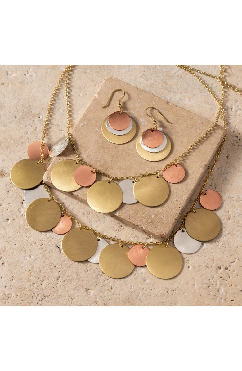 Ten Thousand Villages Jharana Layered Disc Necklace, Alternate, color, Mixed Metal