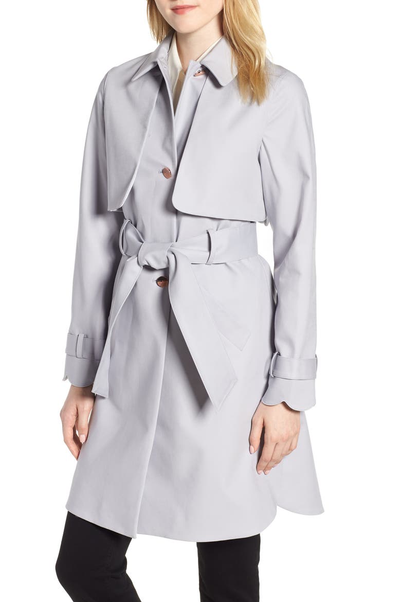 Scallop Detail Trench Coat, Main, color, GREY