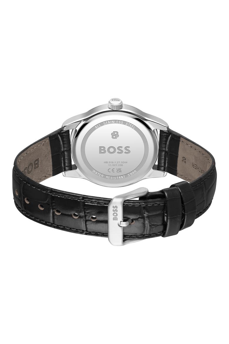 Langford Leather Strap Watch, 39mm, Alternate, color, BLACK