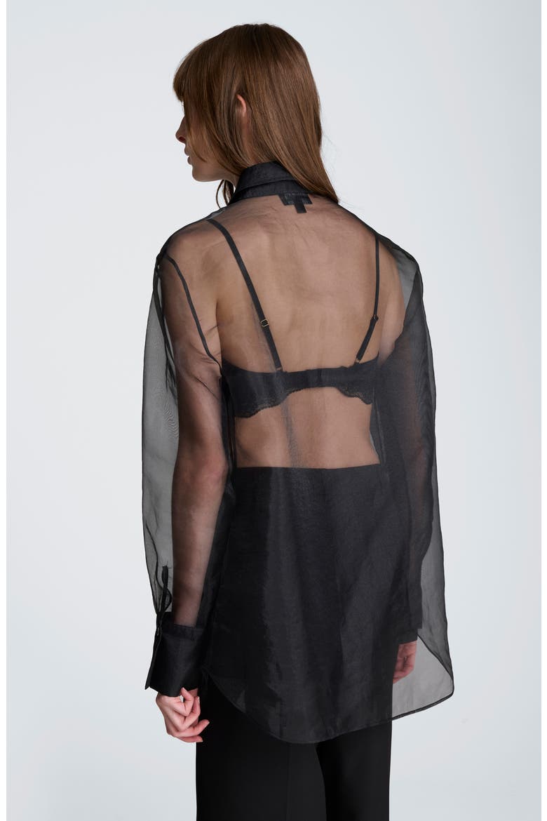 Sheer Oversize Button-Up Shirt, Alternate, color, BLACK