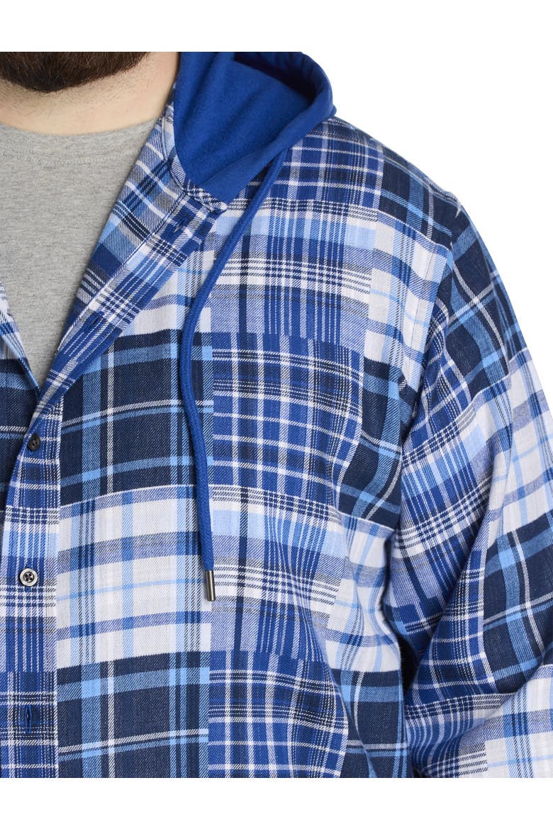 Big & Tall Plaid Hooded Flannel Sport Shirt, Alternate, color, BLUE MULTI