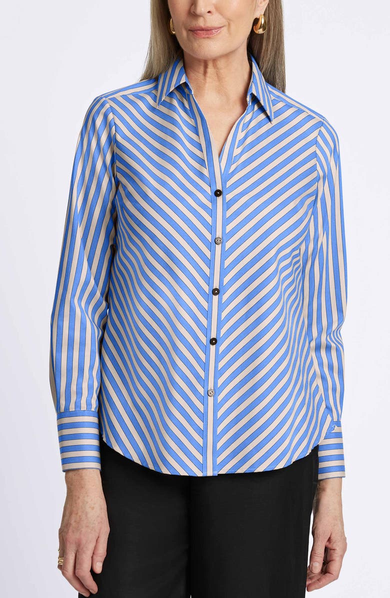 Foxcroft Mary Stripe Stretch Button-Up Shirt, Main, color, Cobalt Blue/ Neutral