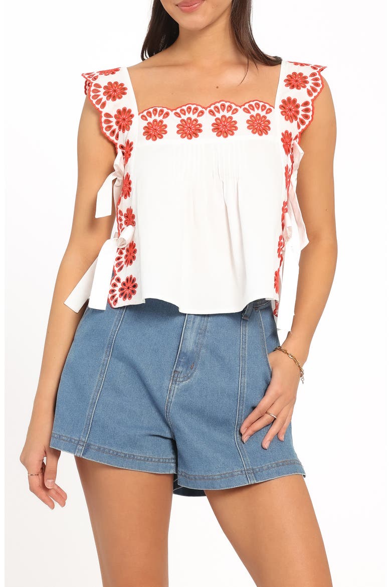 Brydee Embroidered Eyelet Tie Top, Main, color, RED