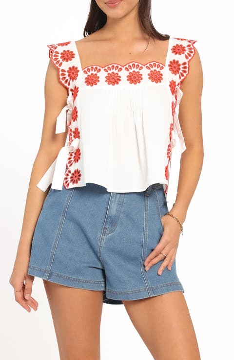 Brydee Embroidered Eyelet Tie Top