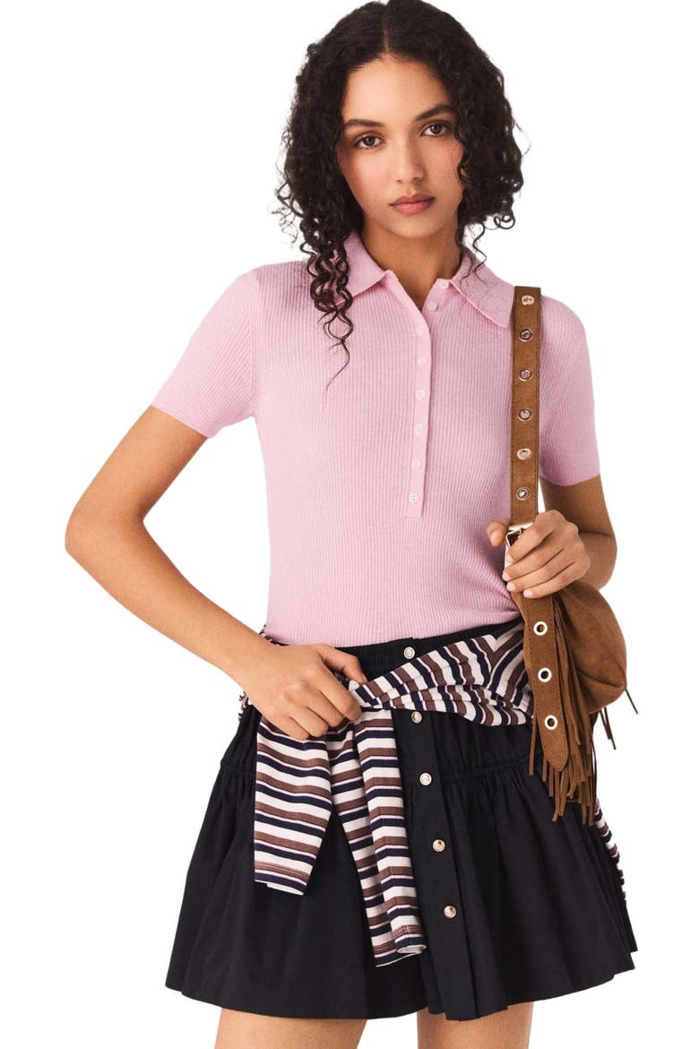 Polo collar ribbed sweater, Main, color, Pink