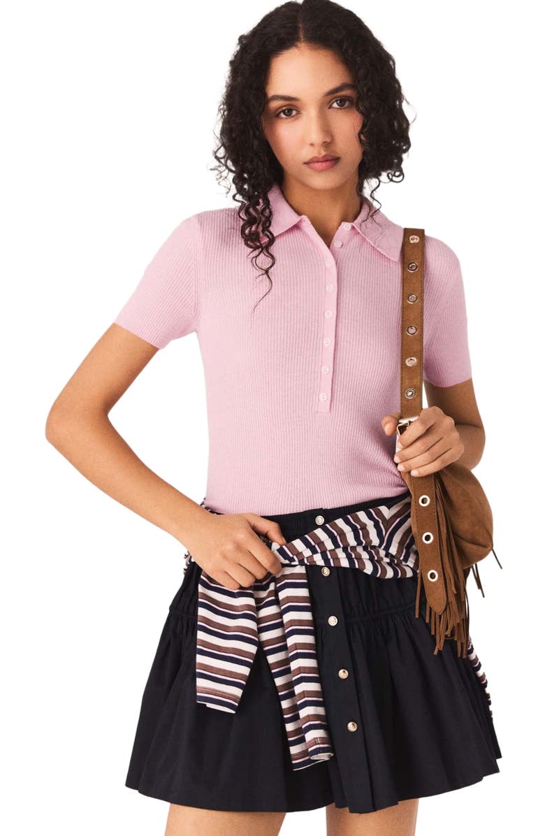 maje Polo collar ribbed sweater, Main, color, Pink