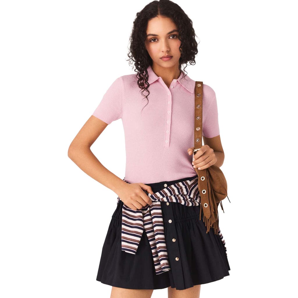 maje Polo collar ribbed sweater in Pink at Nordstrom, Size Medium