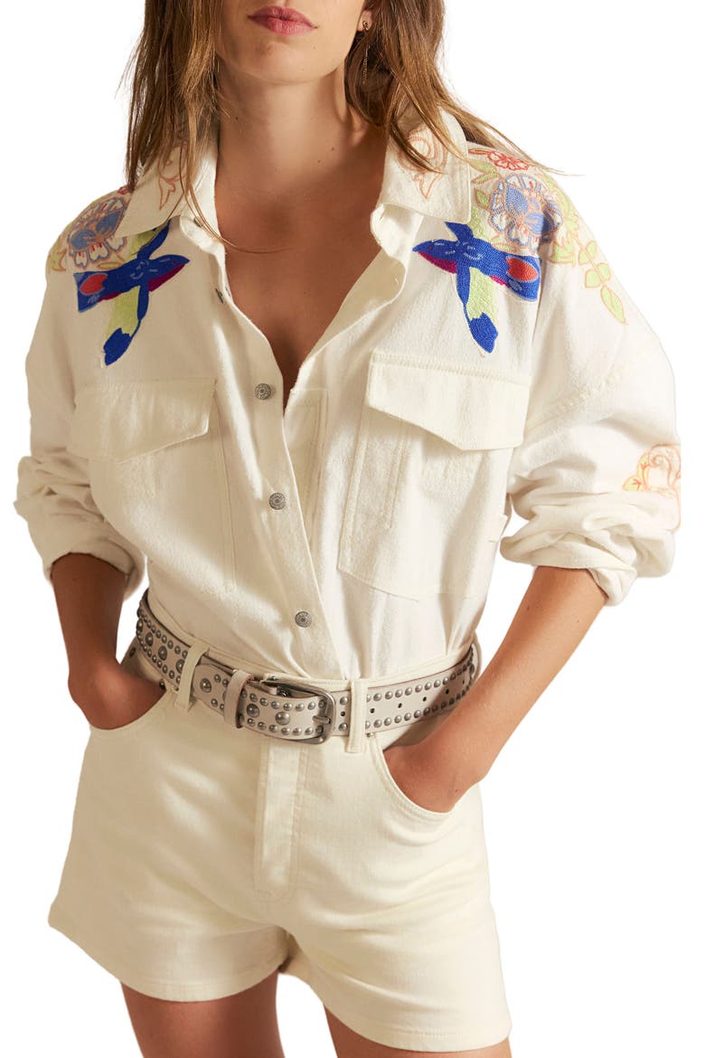 Take Flight Embroidered Cotton Shirt, Main, color, SNOW BELL COMBO