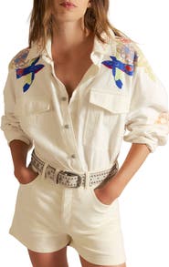 Free People Take Flight Embroidered Cotton Shirt