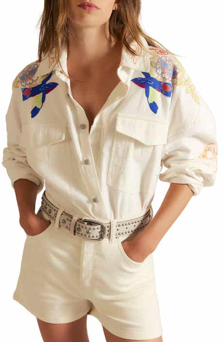 Free People Take Flight Embroidered Cotton Shirt