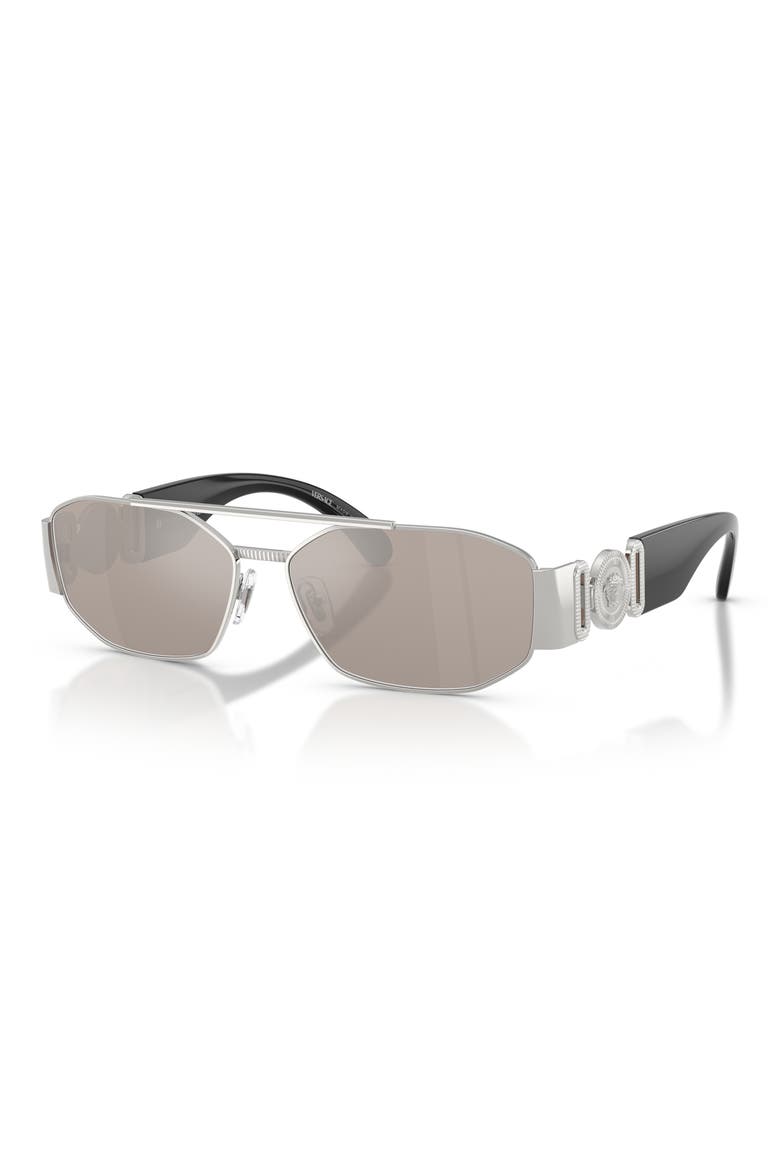 58mm Mirrored Irregular Sunglasses, Alternate, color, SILVER / CLEAR MIRROR PLATINUM