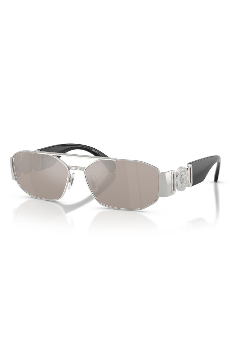 Versace 58mm Mirrored Irregular Sunglasses, Alternate, color, Silver / Clear Mirror Platinum