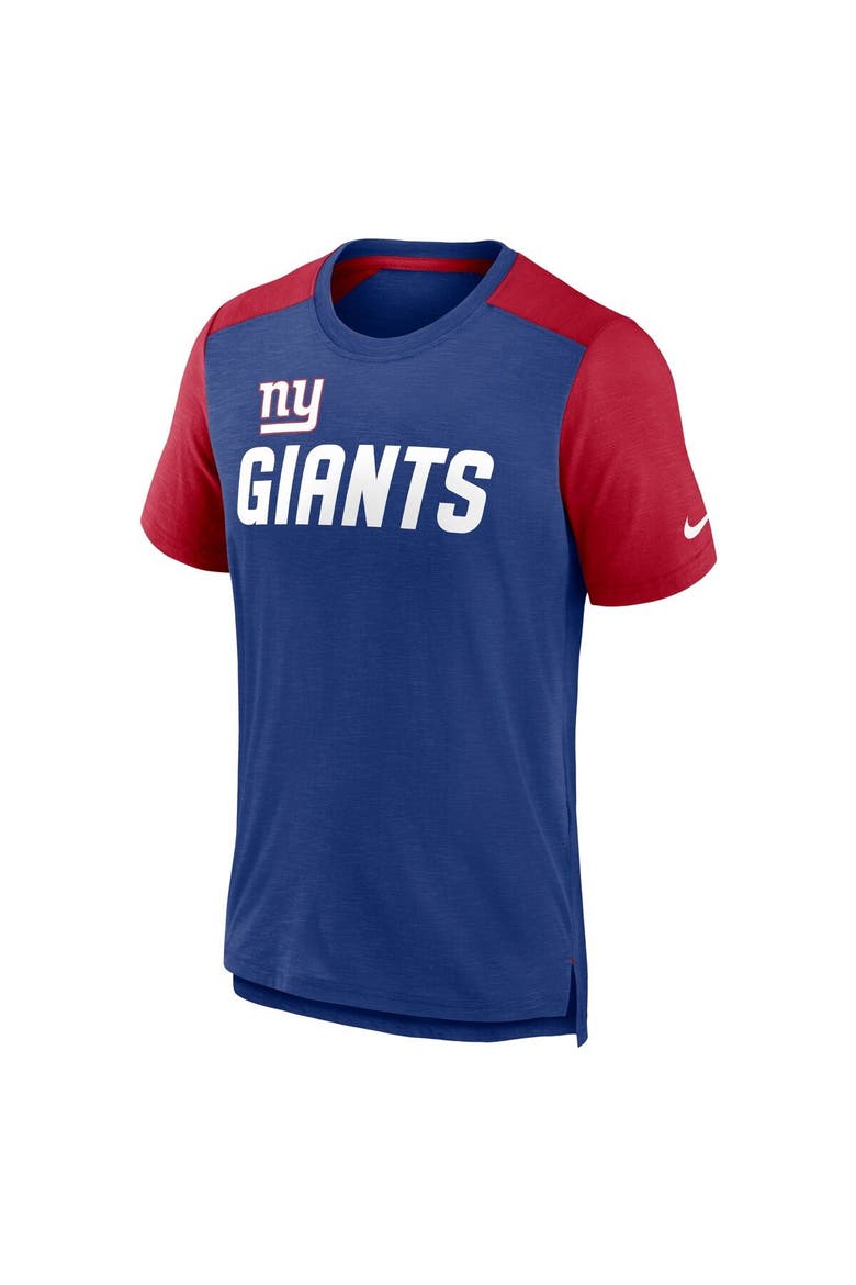 Men's Nike Heathered Royal/Heathered Red New York Giants Color Block Team Name T-Shirt, Alternate, color, Heather Royal