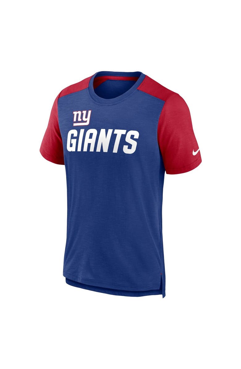 Nike Men's Nike Heathered Royal/Heathered Red New York Giants Color Block Team Name T-Shirt, Alternate, color, Heather Royal