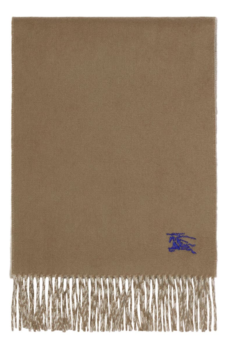 Burberry Reversible EKD Embroidered Cashmere Scarf, Alternate, color, Vole Brown/ Smokegrey