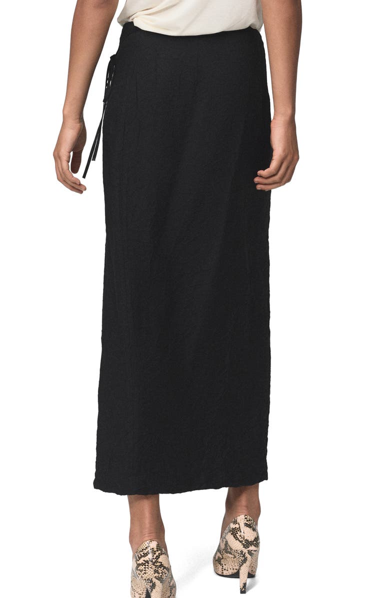 MANGO Crinkled Wrap Midi Skirt, Alternate, color, Black