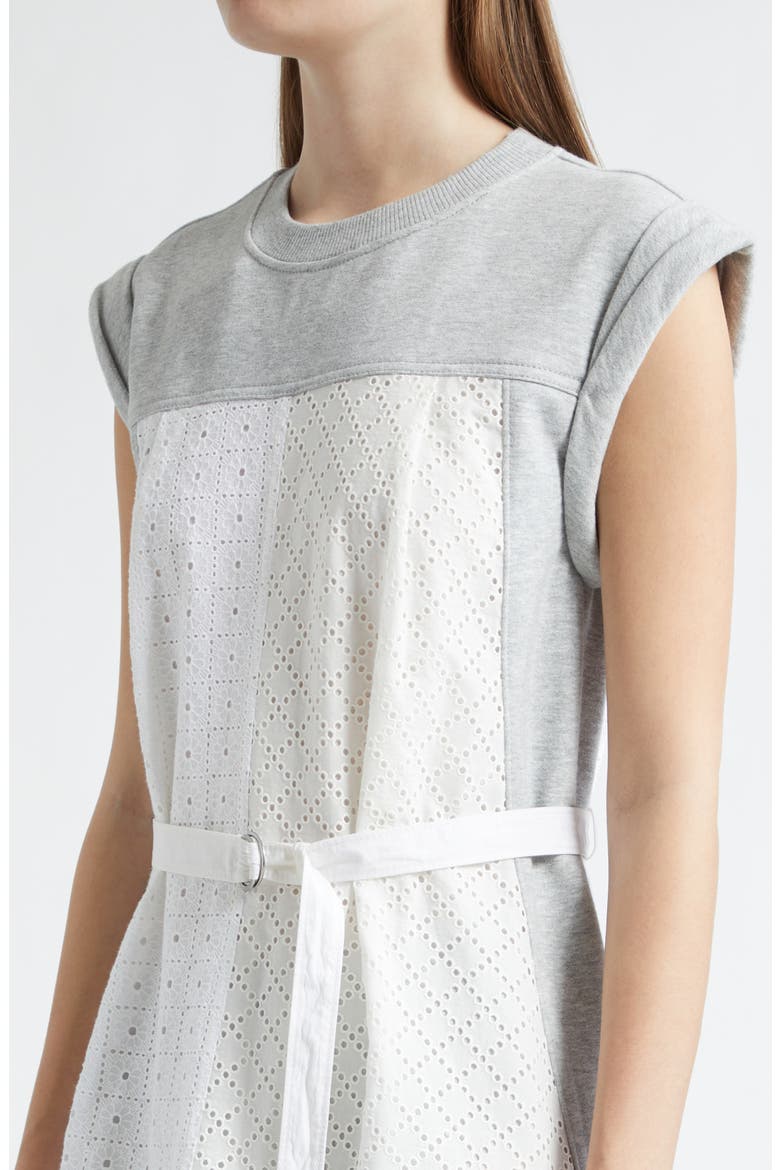 Mixed Media Midi Dress, Alternate, color, LIGHT GREY MELANGE-WHITE
