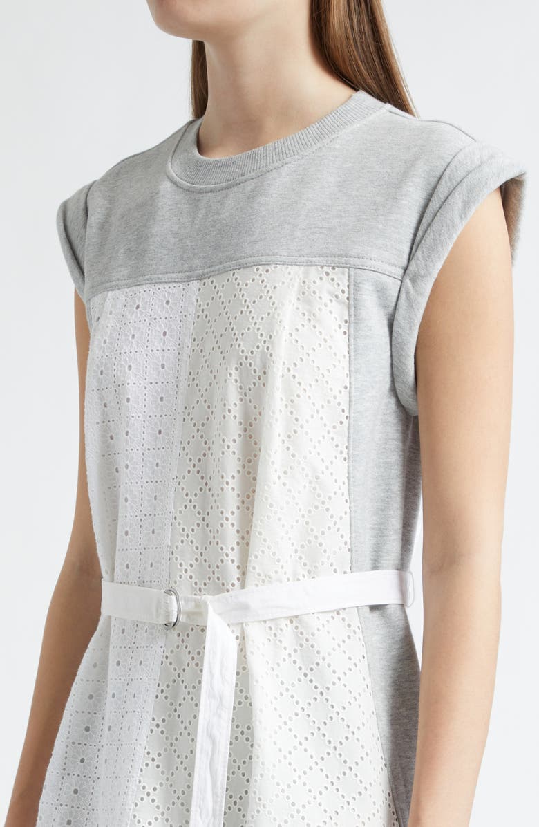 3.1 Phillip Lim Mixed Media Midi Dress, Alternate, color, Light Grey Melange-White