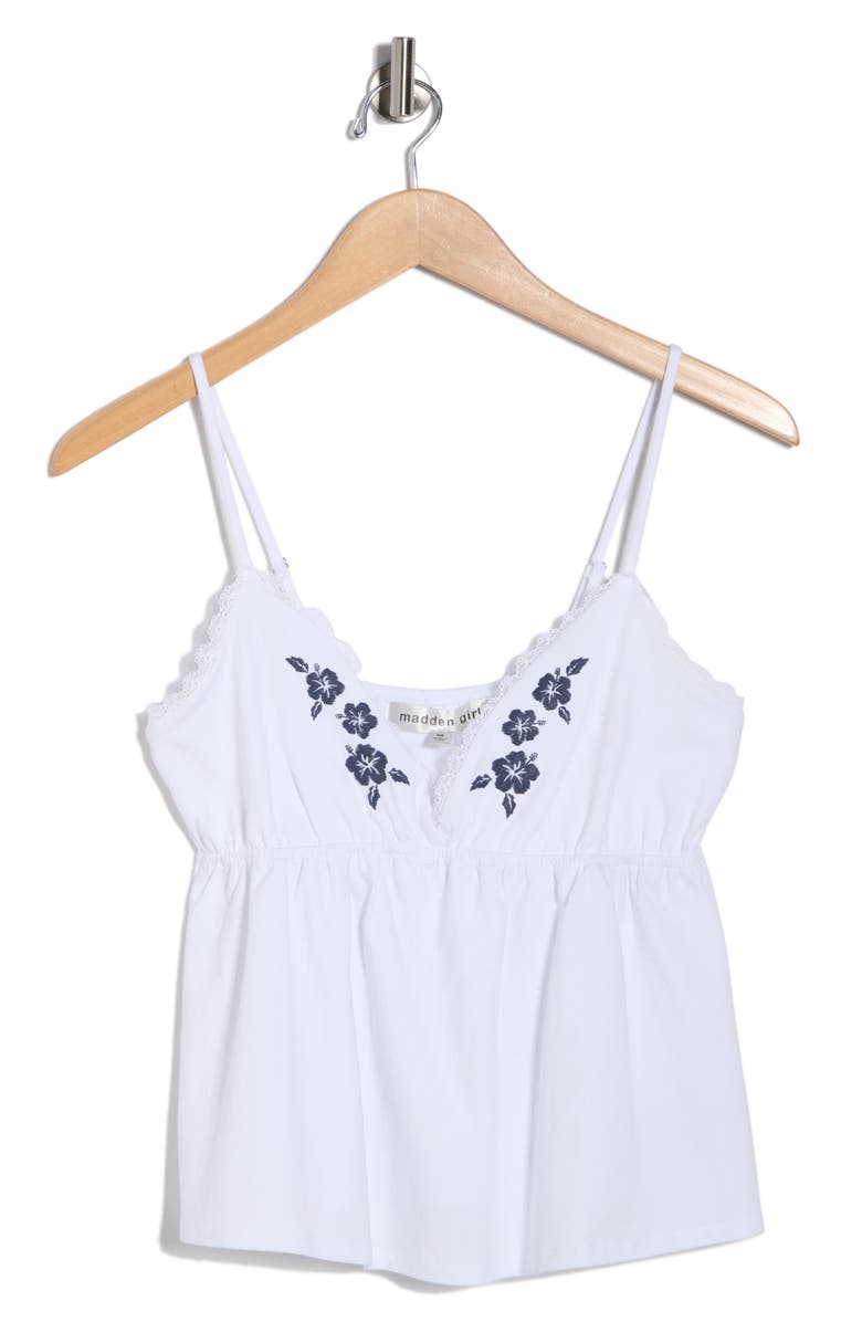 Madden Girl Lace Trim Babydoll Camisole, Alternate, color, White