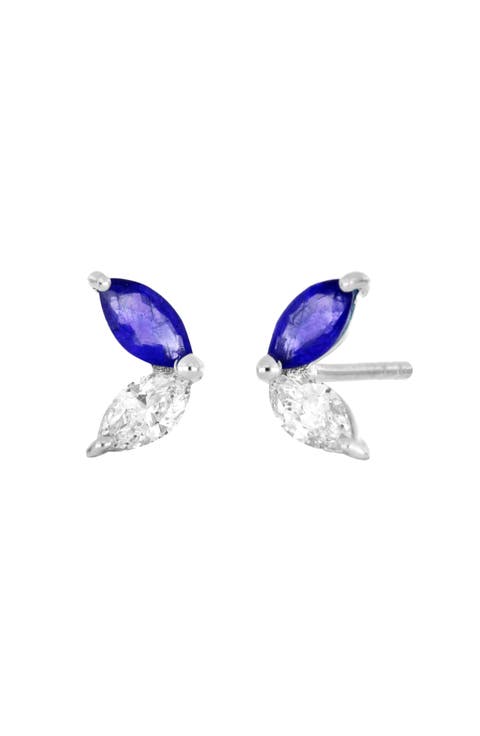 18K White Gold Sapphire & Diamond Stud Earrings