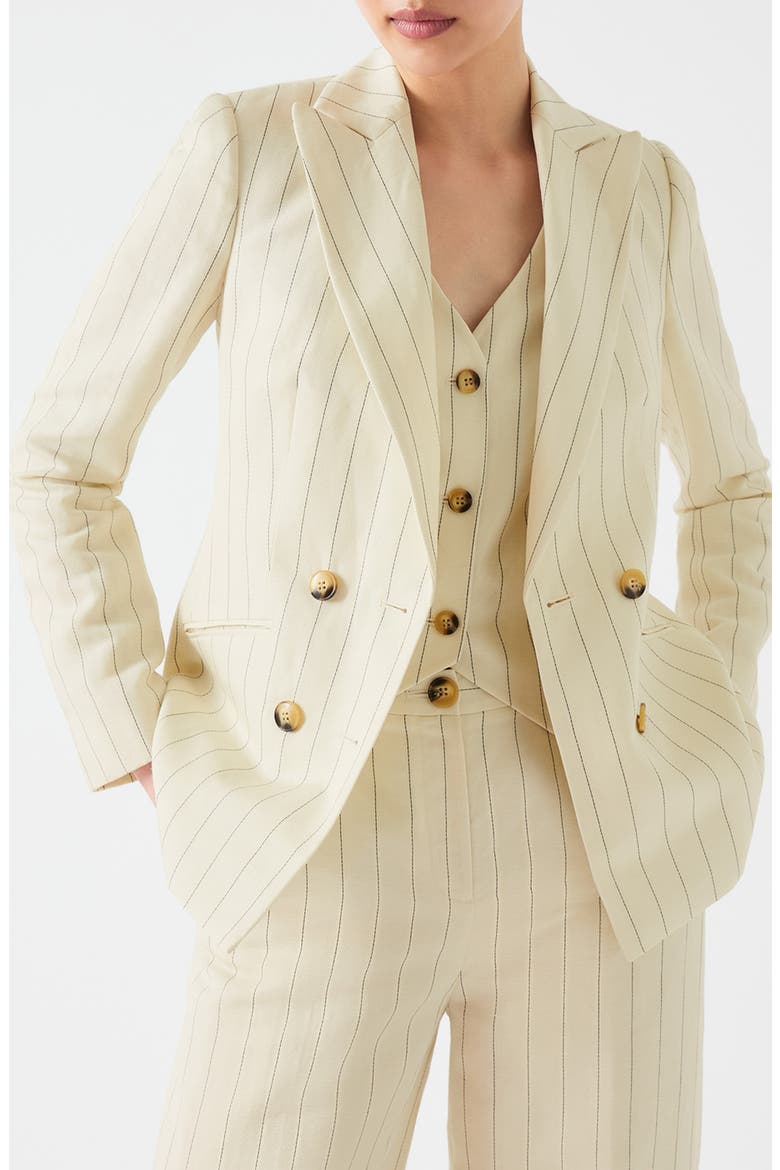 Amore Pinstripe Linen Blend Double Breasted Blazer, Alternate, color, CREAM