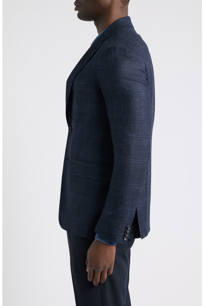 Kei Trim Fit Shadow Plaid Wool, Silk & Linen Sport Coat, Alternate, color, NAVY