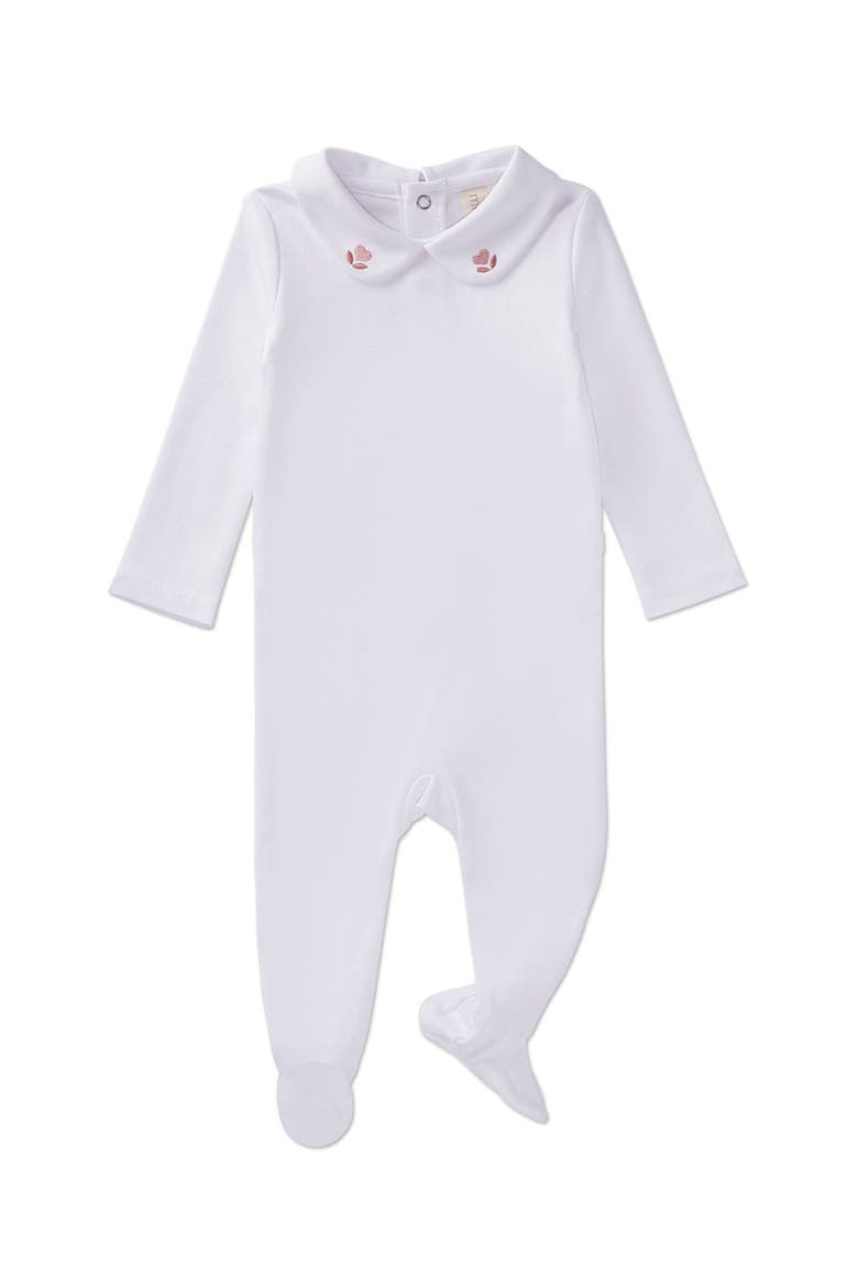 3 Piece Baby Girls Cotton Footie Set with Peter Pan Collar and Embroidered Hearts, Alternate, color, Winter White