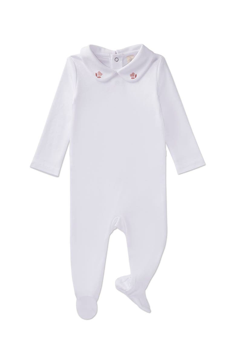 MiniMoi 3 Piece Baby Girls Cotton Footie Set with Peter Pan Collar and Embroidered Hearts, Alternate, color, Winter White