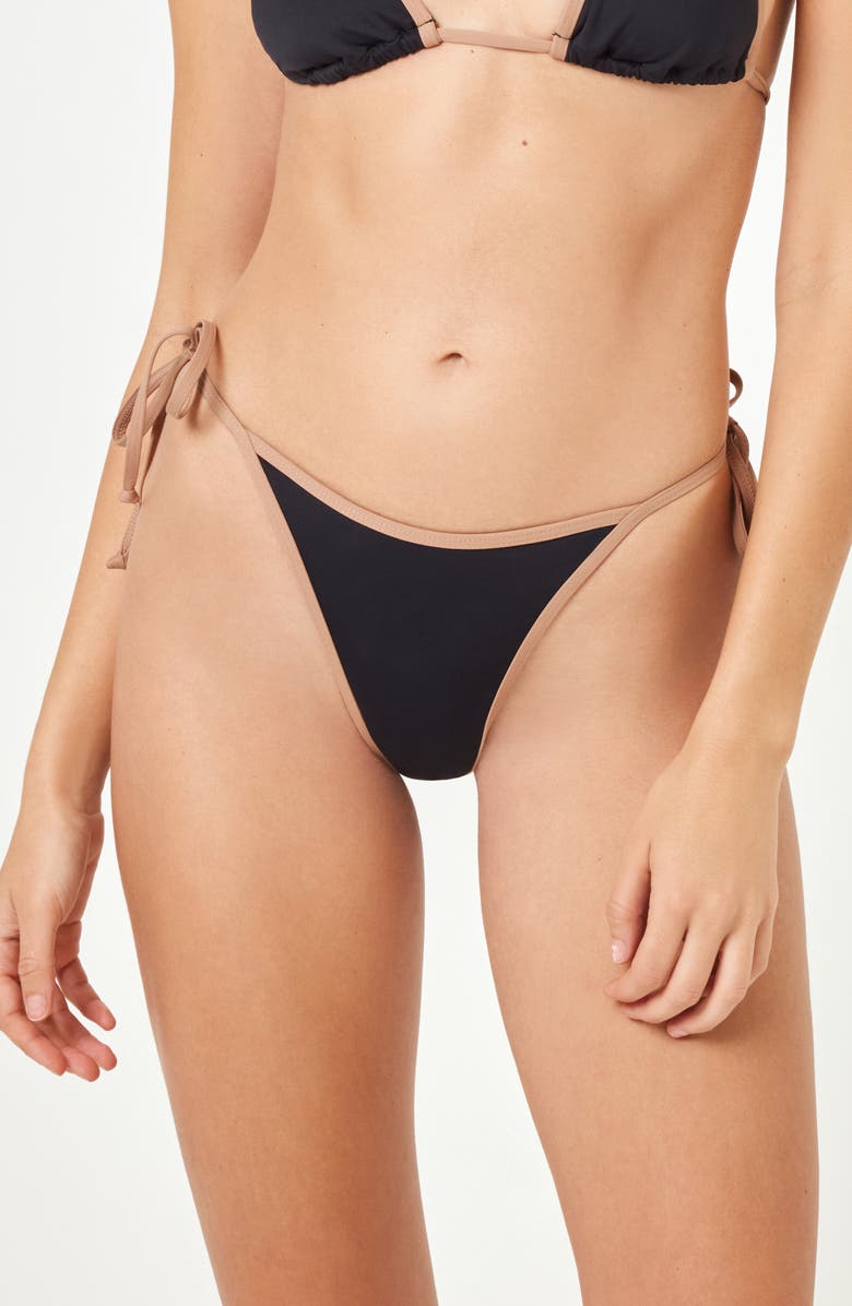 LSPACE Levy Bitsy String Bikini Bottoms, Main, color, Black/ Saddle