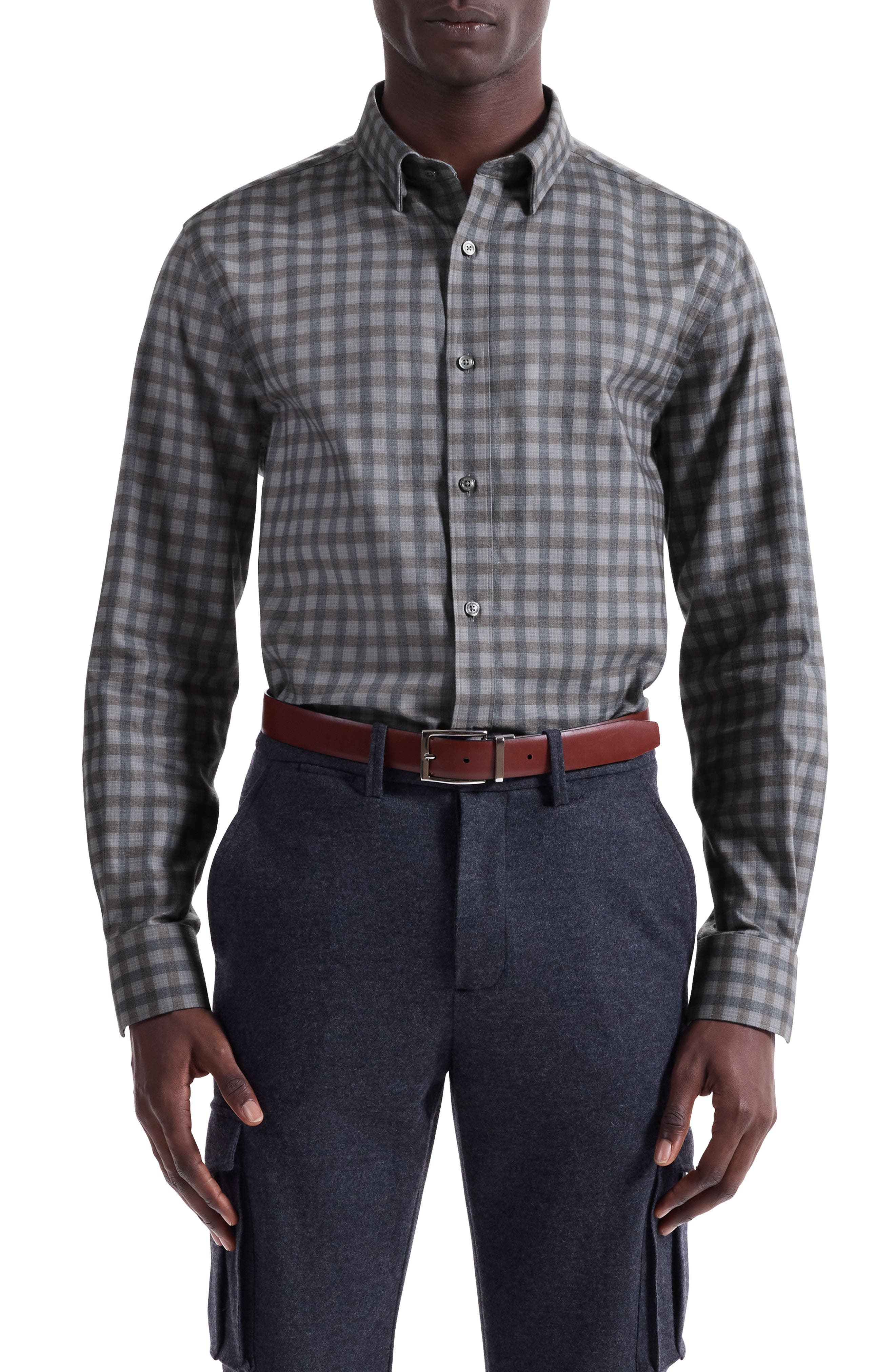 Karl Shaped Fit Plaid Cotton Button-Up Shirt