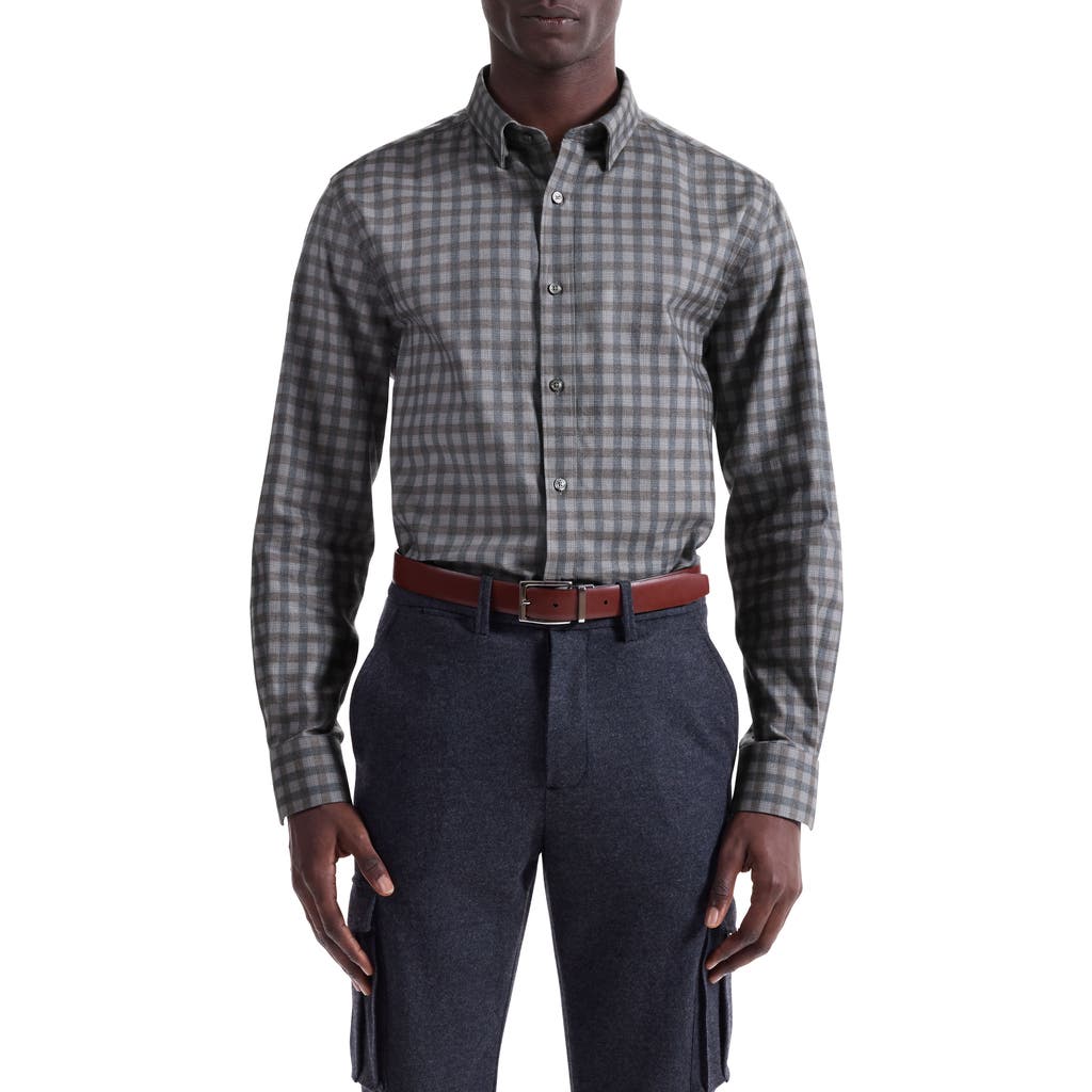 Bugatchi Karl Shaped Fit Plaid Cotton Button-up Shirt In Brown