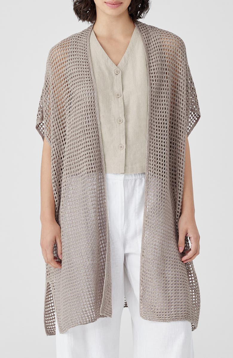 Eileen Fisher Open Stitch Longline Organic Linen Cardigan, Main, color,