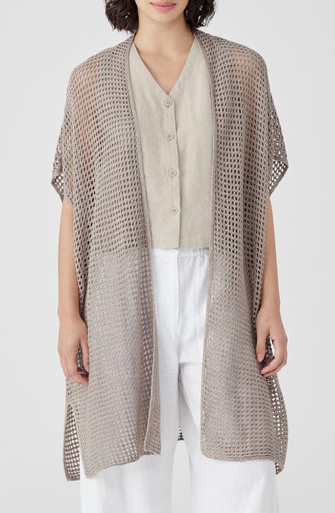 Eileen Fisher Cardigan XXS Open Weave popular Knit High Low