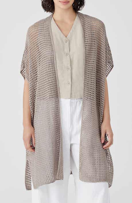 Eileen Fisher Open Stitch Longline Organic Linen Cardigan