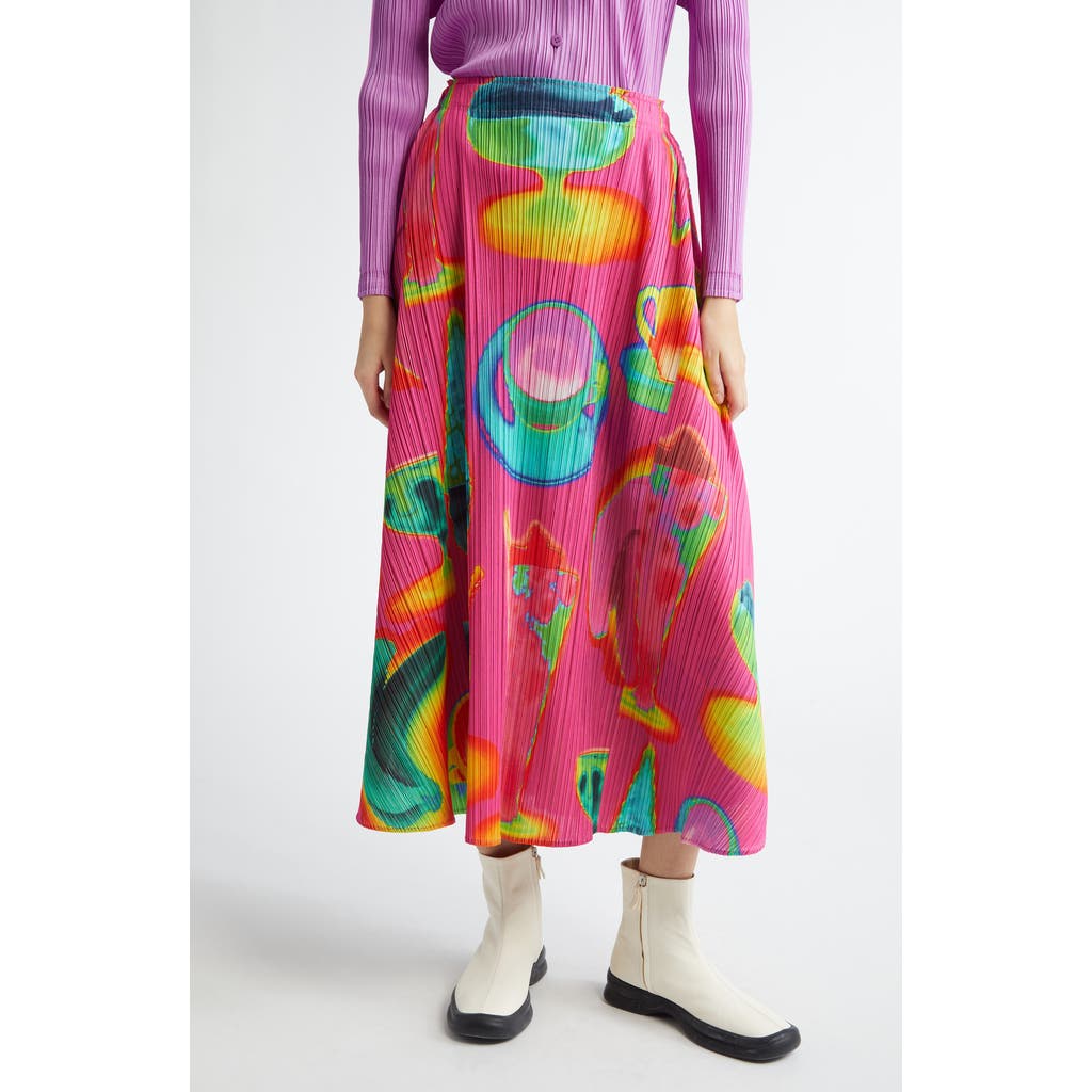 Issey Miyake Pleats Please Thermal Floods Print Pleated A-line Skirt In Pink
