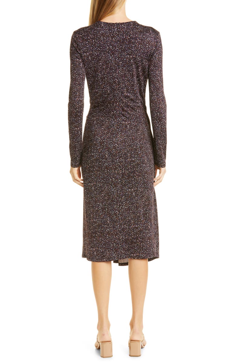 BOSS Exandria Print Knot Front Long Sleeve Midi Dress, Alternate, color, Black Fantasy