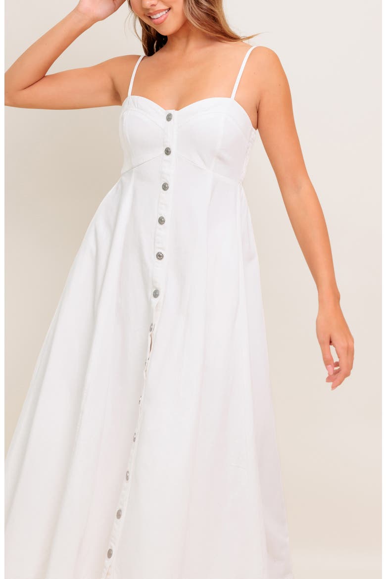 Denim Button Front Midi Dress, Alternate, color, WHITE