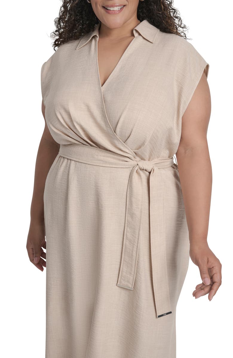 DKNY Cap Sleeve Midi Dress, Alternate, color, Beige