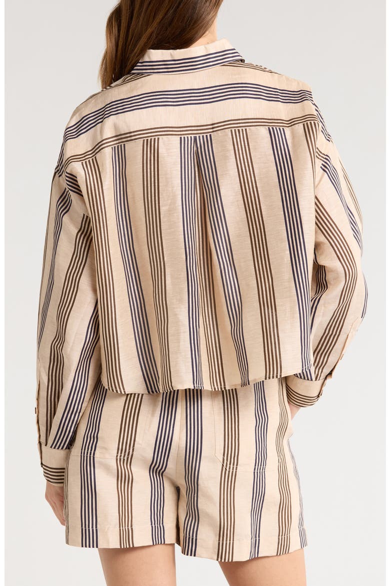 Beatrice Stripe Linen & Silk Crop Button-Up Shirt, Alternate, color, CREAM STRIPE