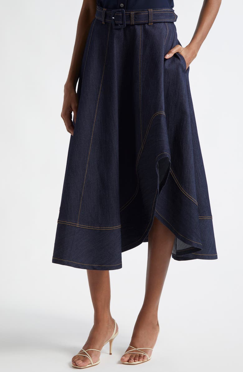 Cinq à Sept Zelda Denim Asymmetric Midi Skirt, Alternate, color,