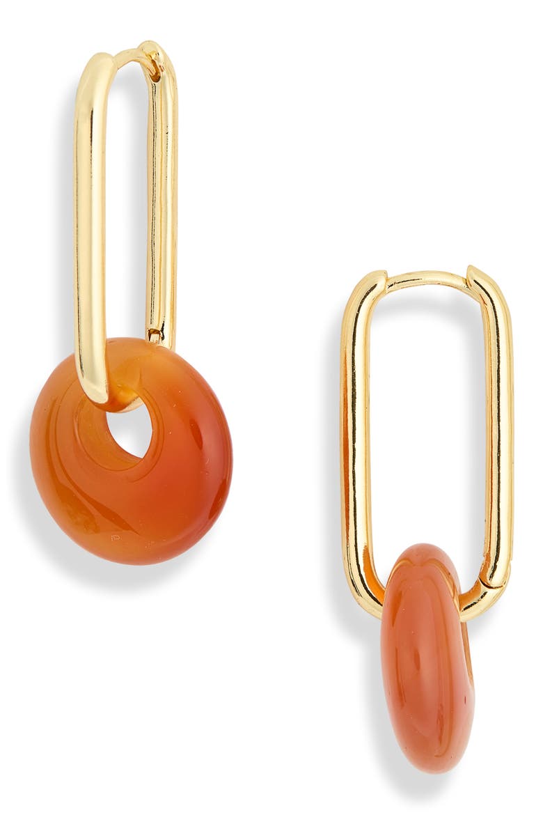 Disc Drop Hoop Earrings, Main, color, RED