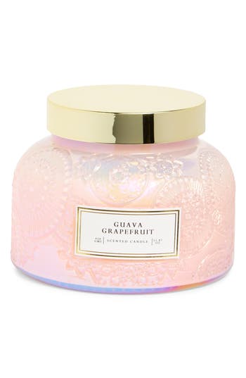 Portofino Candles Guava Grapefruit 16 Oz. Embossed Jar Candle In Pink Luster